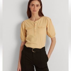 EUC Ralph Lauren Black Label Beige Short Sleeve Blouse